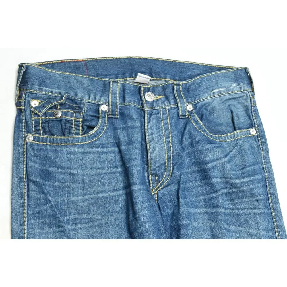 True Religion Slim Flap Gold Big T Jeans Mens 33 Blue Straight Leg Denim